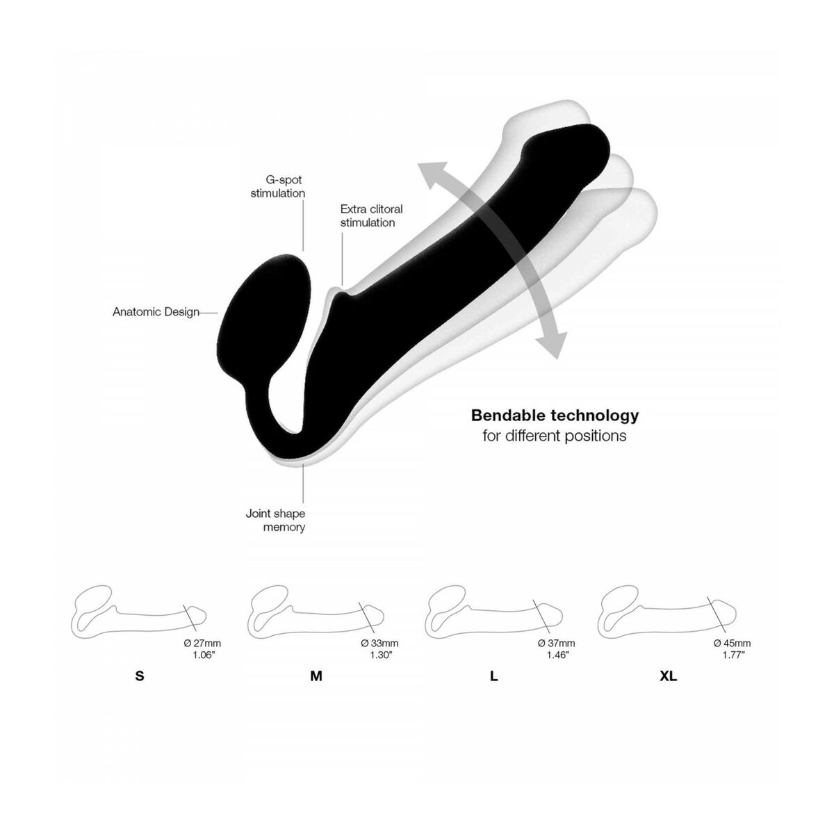 Vibratorius Strap-on-me Semi-Realistic Juoda M