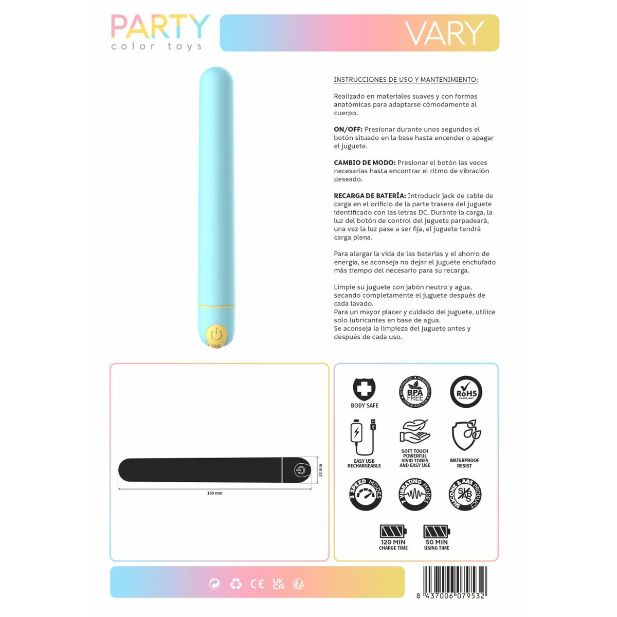 Vibratorius Party Color Toys Mėlyna